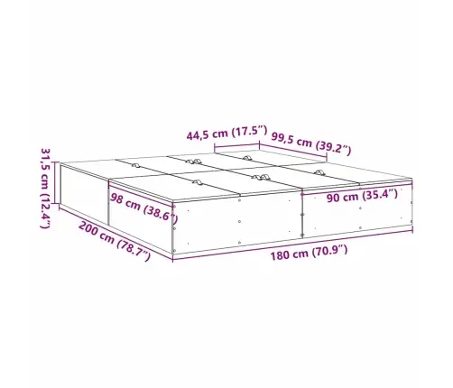 Pelēks Sonoma Uzglabāšanas Gultas Rāmis 180X200 Cm Vidaxl