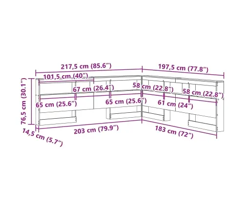 Uzglabāšanas Galvas Balsts Ar Plauktu Dūmaka Ozols 180 Cm Vidaxl