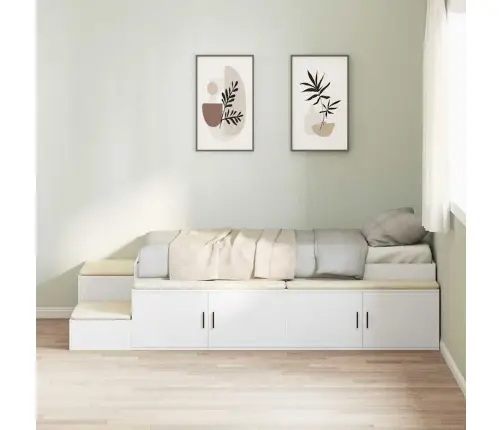 Voodi Hoiukohaga Raam Ladustamisega Valge 80 Cm Tehispuit