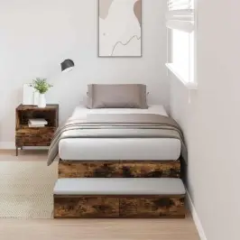 Voodi Hoiukohaga Raam Sahtliga Suitsetatud Tamm 80 Cm Tehispuit