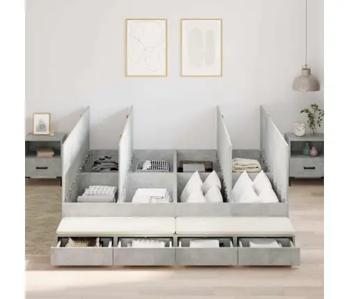 Voodi Hoiukohaga Raam Sahtliga Betoonhall 200 Cm Tehispuit