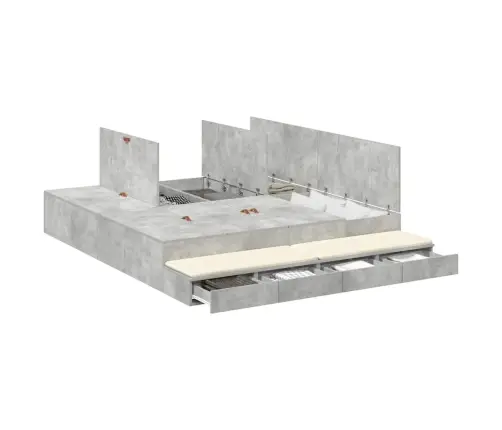 Voodi Hoiukohaga Raam Sahtliga Betoonhall 200 Cm Tehispuit