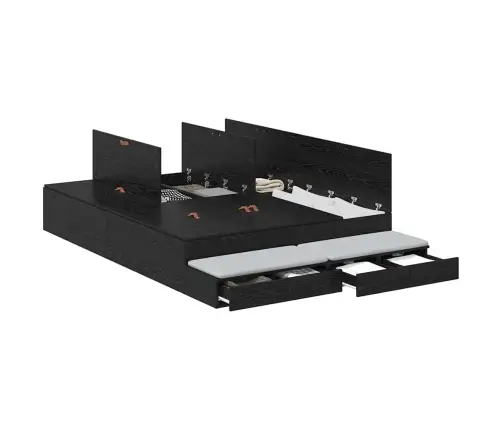 Voodi Hoiukohaga Raam Sahtliga Must Tamm 140 Cm Tehispuit