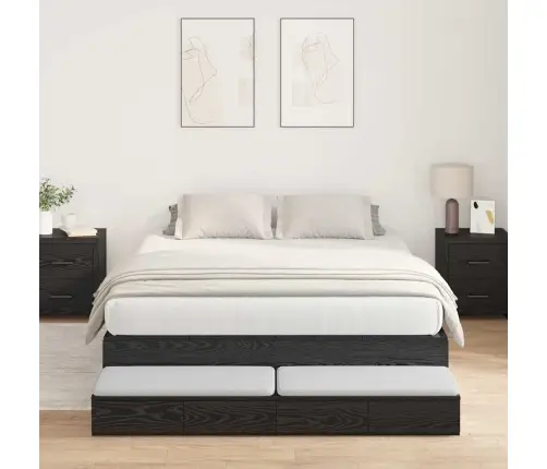 Gultas Rāmis Ar Uzglabāšanas Vietu Melna Ozola Krāsā 150X200 Cm Vidaxl