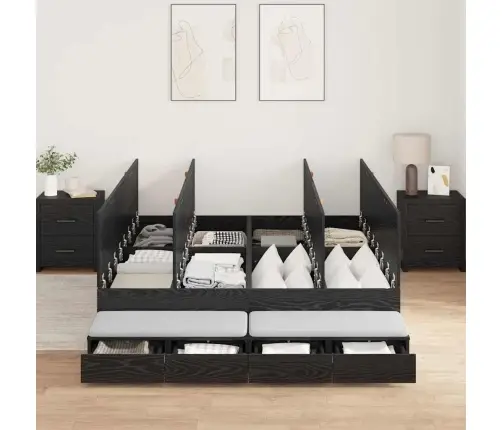 Gultas Rāmis Ar Uzglabāšanas Vietu Melna Ozola Krāsā 150X200 Cm Vidaxl