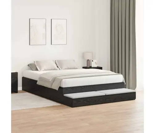 Gultas Rāmis Ar Uzglabāšanas Vietu Melna Ozola Krāsā 150X200 Cm Vidaxl