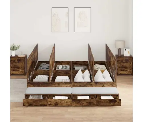 Uzglabāšanas Gultas Rāmis Sadedzinātā Ozola 180X200 Cm Vidaxl