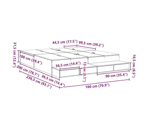 Uzglabāšanas Gultas Rāmis Vecs Koks 180X200 Cm Vidaxl