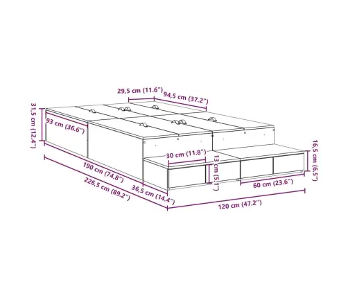 Voodi Hoiukohaga Raam Sahtliga Sonoma Tamm 120 Cm Tehispuit