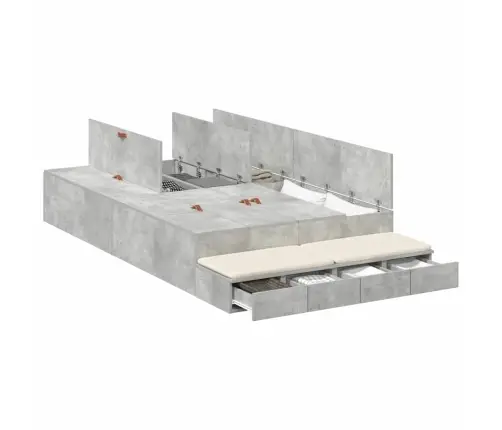 Lova Su Daiktų Laikymo Vieta Su Stalčių Betono Pilka 120 Cm