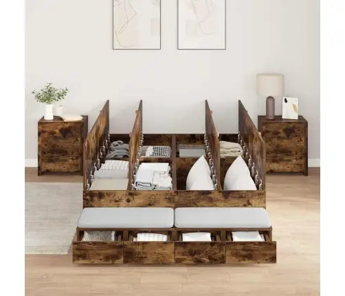 Uzglabāšanas Gultas Rāmjis Dūmots Ozols 120X190 Cm Vidaxl