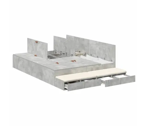 Lova Su Daiktų Laikymo Vieta Su Stalčių Betono Pilka 135 Cm