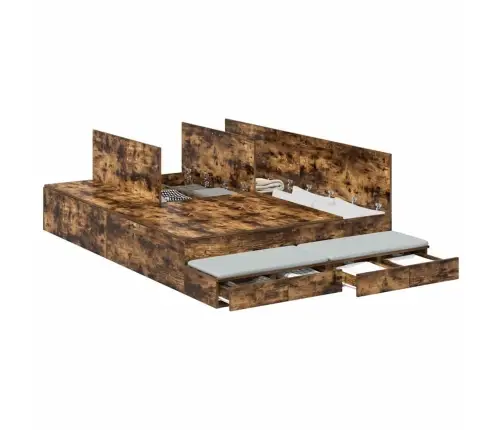 Lova Su Daiktų Laikymo Vieta Su Stalčių Rūkyta Ąžuolas 135 Cm