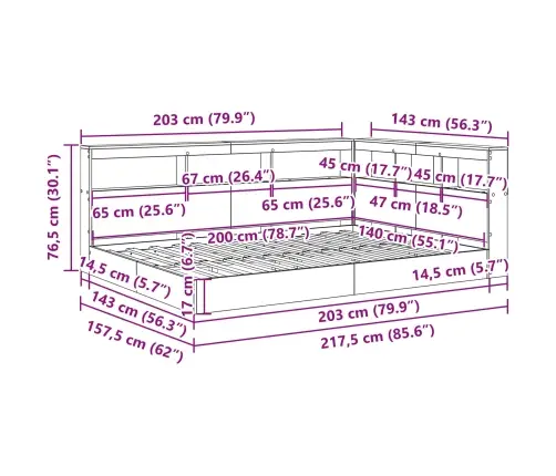 Grāmatu Plaukta Gulta Balts 140 X 200 Cm Inženierijas Koks Vidaxl