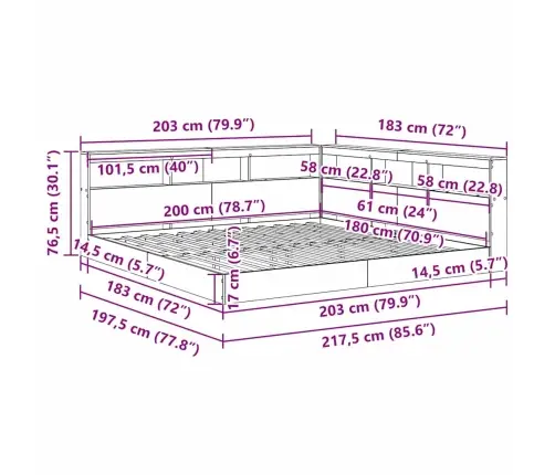 Grāmatu Plaukta Gulta Baltā Krāsā, 180 X 200 Cm, Izgatavota No Inženierijas Koka Vidaxl