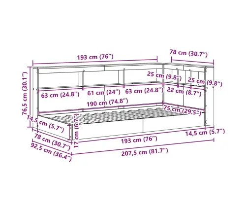 Grāmatplaukta Gulta Sonoma Ozols 75 X 190 Cm, Inženierijas Koks Vidaxl