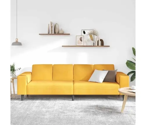 Audinio Sofa Su Pagalve Šviesi Geltona Kordūrinė Medžiaga