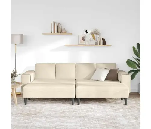 Audinio Sofa Su Pagalve Kreminė 208 Cm Kordūrinė Medžiaga