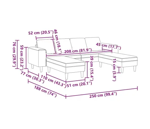 Auduma Dīvāns Ar Spilvenu Sarkans Oranžs 208 Cm Korduroja Audums