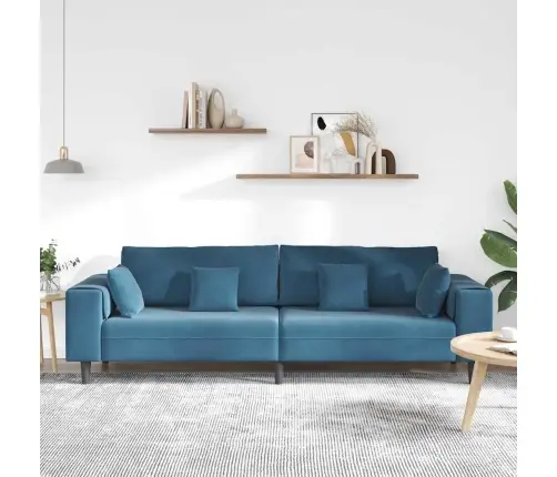 Samta Dīvāns Ar Spilvenu Ar Spilvenu Zila 208 Cm Samts Vidaxl