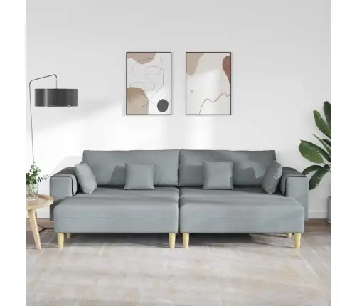 Sofa Su Pagalve 3 Pcs Šviesiai Pilka Audinys