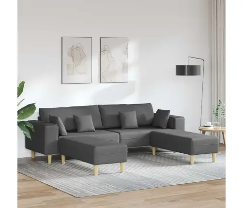 Sofa Su Pagalve 3 Pcs Tamsiai Pilka Audinys
