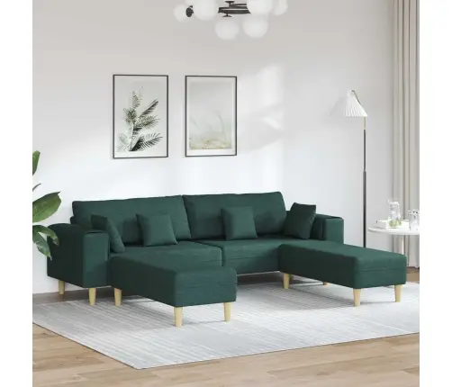 Auduma Dīvāns Ar Spilvenu 3 Pcs Tumši Zaļš 208 Cm Audums