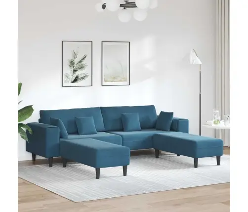 Samta Dīvāns Ar Spilvenu Ar Spilvenu 3 Pcs Zila 208 Cm Samts Vidaxl