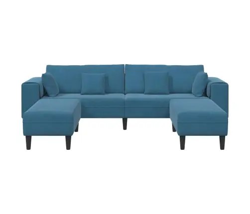 Sofa Su Pagalve 3 Pcs Mėlyna Aksomas