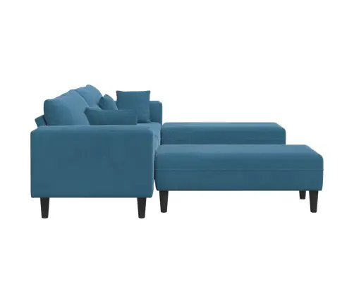 Sofa Su Pagalve 3 Pcs Mėlyna Aksomas