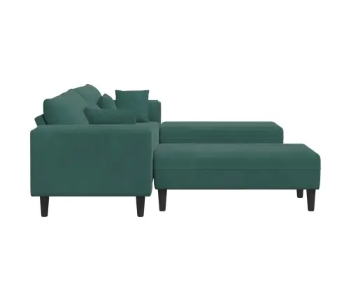 Sofa Su Pagalve 3 Pcs Tamsiai Žalia Aksomas