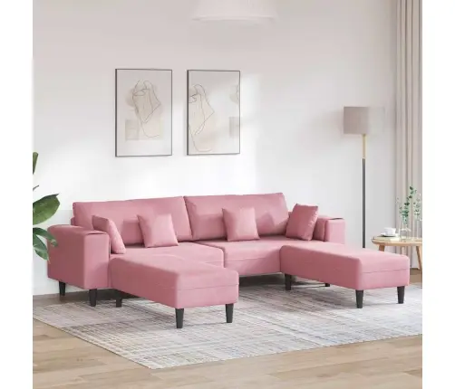 Samta Dīvāns Ar Spilvenu Ar Spilvenu 3 Pcs Rozā 208 Cm Samts Vidaxl