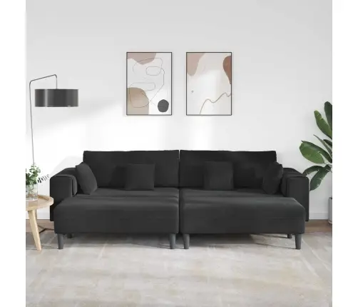 Samta Dīvāns Ar Spilvenu Ar Spilvenu 3 Pcs Melna 208 Cm Samts Vidaxl