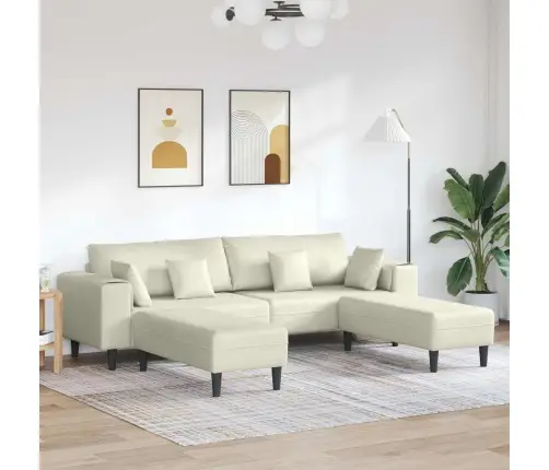 Sofa Su Pagalve 3 Pcs Kreminė Aksomas