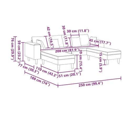 Samta Dīvāns Ar Spilvenu Ar Spilvenu 3 Pcs Krēmkrāsa 208 Cm Samts Vidaxl