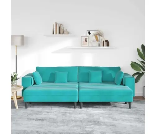 Samta Dīvāns Ar Spilvenu Ar Spilvenu 3 Pcs Tirkīzs 208 Cm Samts Vidaxl