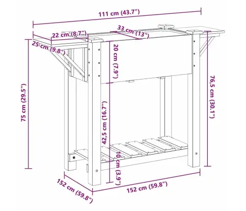 Aia Istutuspot Riiuliga Beež 111 X 37 X 76,5 Cm Tugev Kuusepuit