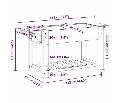 Aia Istutuspot Riiuliga Beež 155 X 59 X 76,5 Cm Tugev Kuusepuit