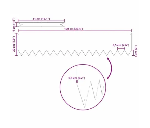 Zāliena Apmales 50 Pcs Antracīts 100 X 0.5 X 20 Cm Tērauds Vidaxl