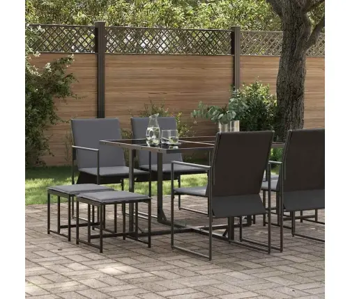 10 Daļu Dārza Galds Ar Spilveniem No Tērauda Un Tekstilēna Vidaxl