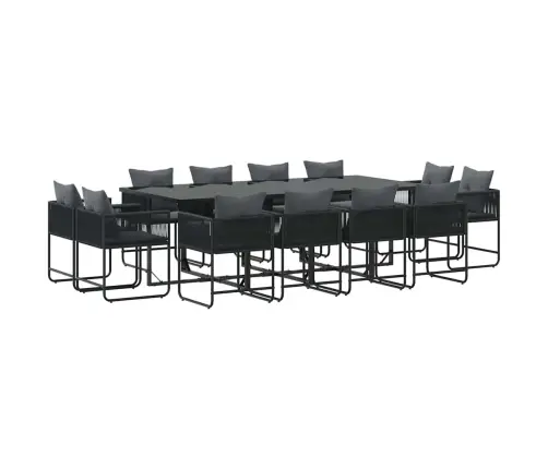 16 Daļu Dārza Ēdamgalds Ar Spilveniem Tērauda Un Polyratāna Vidaxl