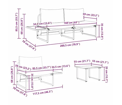 3 Daļu Dārza Dīvānu Komplekts Ar Antracīta Spilveniem Vidaxl
