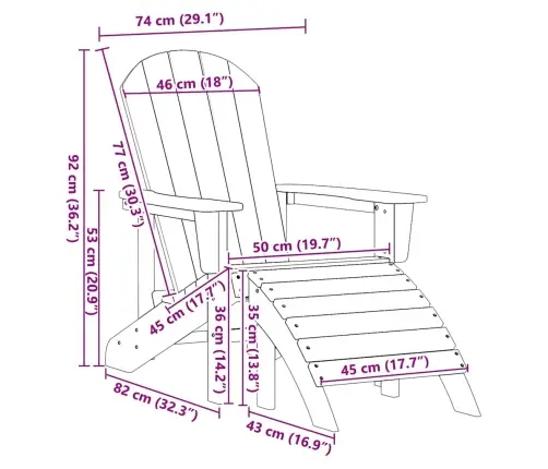 Adirondack Krēsli Ar Kāju Balstiem 2 Gabali Balts Hdpe Vidaxl