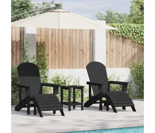 Adirondack Krēsli Ar Kāju Balstiem 2 Gab Melni Hdpe Vidaxl