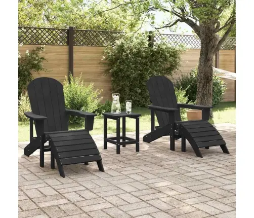 Adirondack Krēsli Ar Kāju Balstiem 2 Gab Melni Hdpe Vidaxl