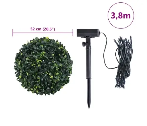 Mākslīgās Buksuss Bumbas Ar Led Gaismām 2 Gab. Zaļa 52 Cm Vidaxl