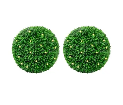 Mākslīgās Buksuss Bumbas Ar Led Gaismām 2 Gab. Zaļa 55 Cm Vidaxl