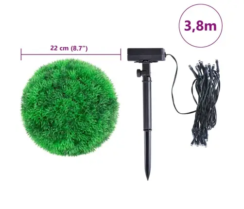 Mākslīgās Buksuss Bumbas Ar Led Gaismām 2 Gab. Zaļa 22 Cm Vidaxl