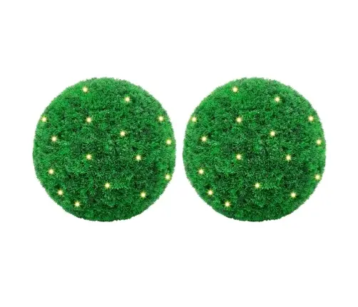 Mākslīgās Buksuss Bumbas Ar Led Gaismām 2 Gab. Zaļa 35 Cm Vidaxl