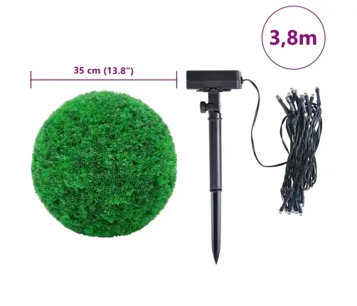 Mākslīgās Buksuss Bumbas Ar Led Gaismām 2 Gab. Zaļa 35 Cm Vidaxl